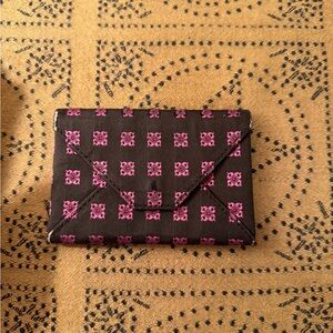 J. Crew Brown and Pink Patterned Card Case